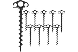 COBARYEN Tent Stakes Sand Stakes for Beach Tent 10 Pack Spiral Anchor Stakes 9.4 Inch Heavy Duty Screw Canopy Stakes for Camping, Hiking and More(10, Black)