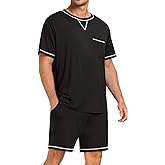 SWOMOG Men Modal Pajamas Set Comfy Sleepwear Short Sleeve Pjs Set Soft 2 Piece Lounge Set Cozy Nightwear with Pockets