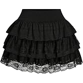 SHENHE Women's Plus Size Layered Ruffle Mini Skirt Lace Trim High Waist Flowy Coquette Skirt