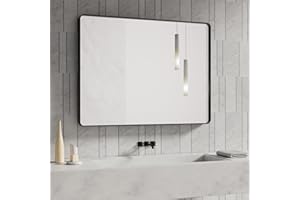 JISOSO 40 x 36 Inch Black Bathroom Mirror, Rectangular Metal Framed Mirror for Bathroom Vanity, Bedroom Home Decor Mirros, Rounded Corner,Tempered Glass, Anti-Rust(Horizontal/Vertical)