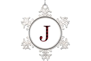 MADCOLITOTE Red and Black Plaid Letter Christmas Ornaments 2022 Snowflake Ornaments Monogram Initial Letter J Ornament for Christmas Tree Decor Novelty Metal Keepsake Gifts for Souvenir Wedding Birthday 3 Inch