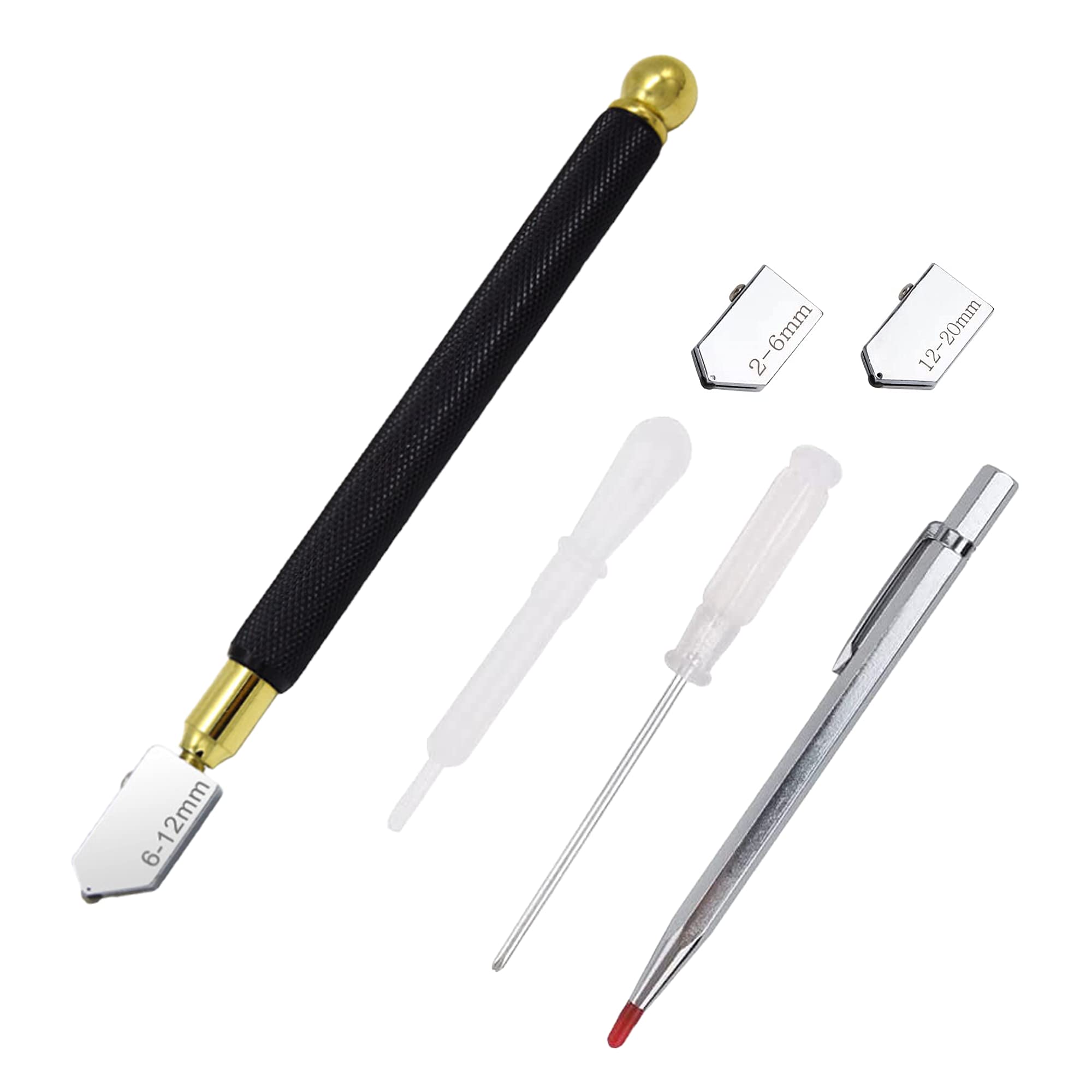 Glass Cutter, Glass Cutting Tool Set Multi-Function Tile Cutteris is Used to Cut Glass Mirrors Tiles Mosaics, Additional with Lettering Pen Replacement Head Oil Dropper