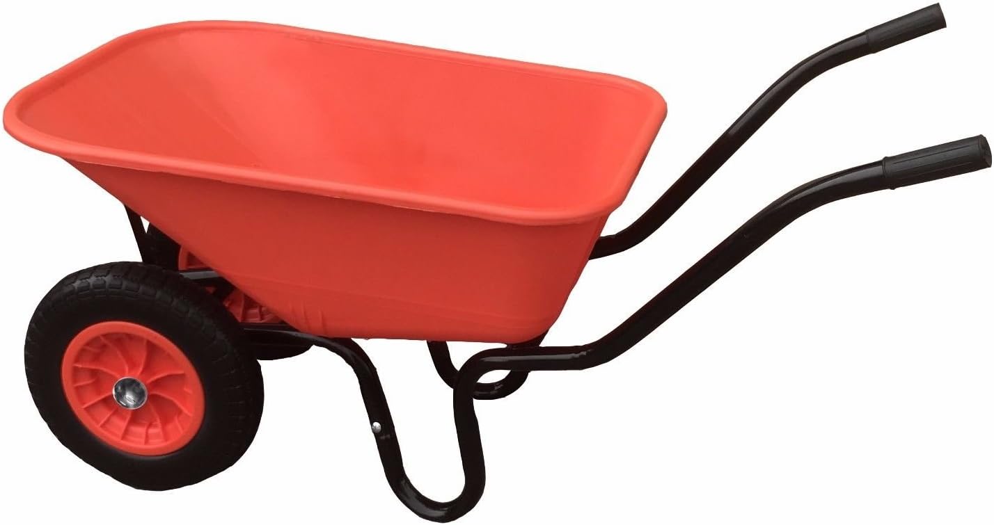KetoPlastics DOUBLE WHEEL WHEELBARROW WITH 16" PNEUMATIC WHEEL & ORANGE PLASTIC 110L WHEELBARROW BODY