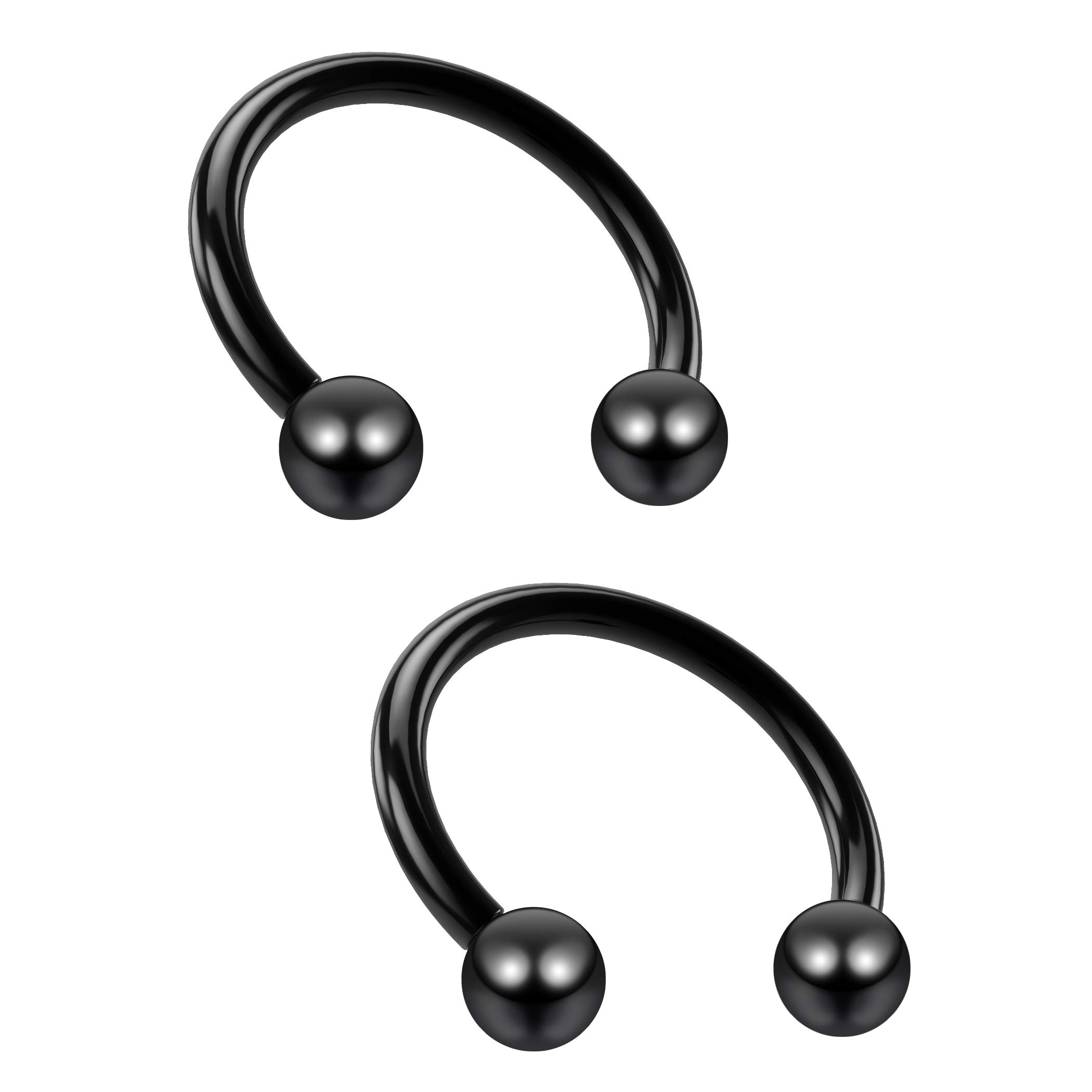 2pc 16g 1.2mm Black Circular Barbell Horseshoe Bar Hoop Earrings Stainless Steel Helix Tragus Conch 10mm