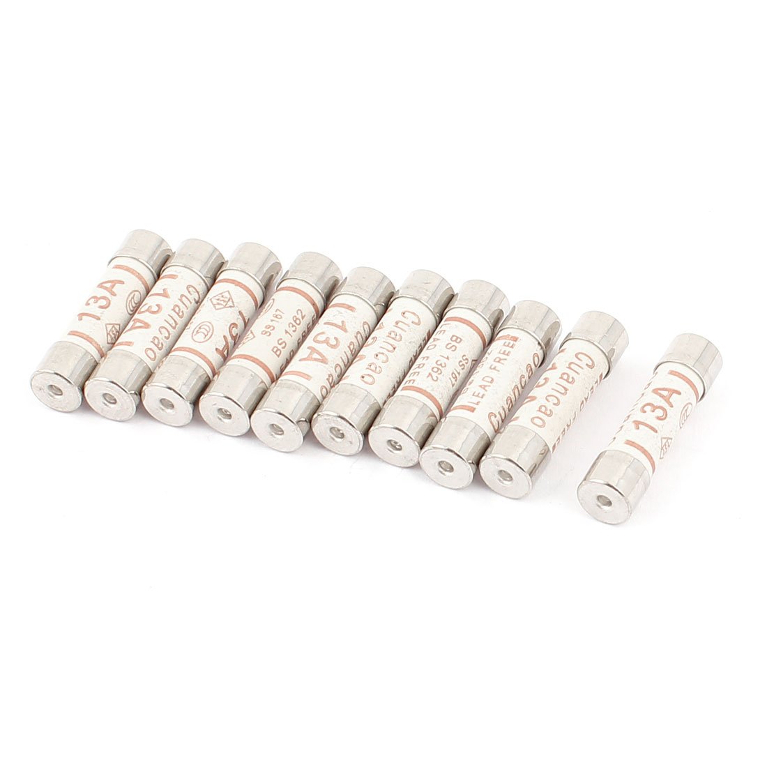 Sourcingmap 10Pcs Low Breaking Capacity 6x25mm Cartridge Ceramic Fuses AC 250V 13A