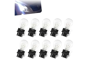 Crynod Pack-10 Car 3157 Halogen Brake Light Bulb, Stable Filament Anti-glare and Shock-resistant Lamp Housing, 12V 21/5W Compact Mini Quartz Glass Bulb Replacement, Universal for Cars (White)