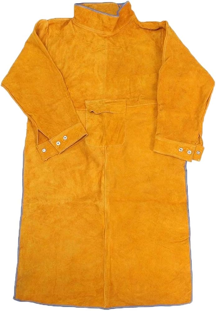 Jewboer Leather Welding Apron Jacket Anti-scald Work Apron Heavy Duty Weld Coat Clothes with Neck Sleeves: Clothing