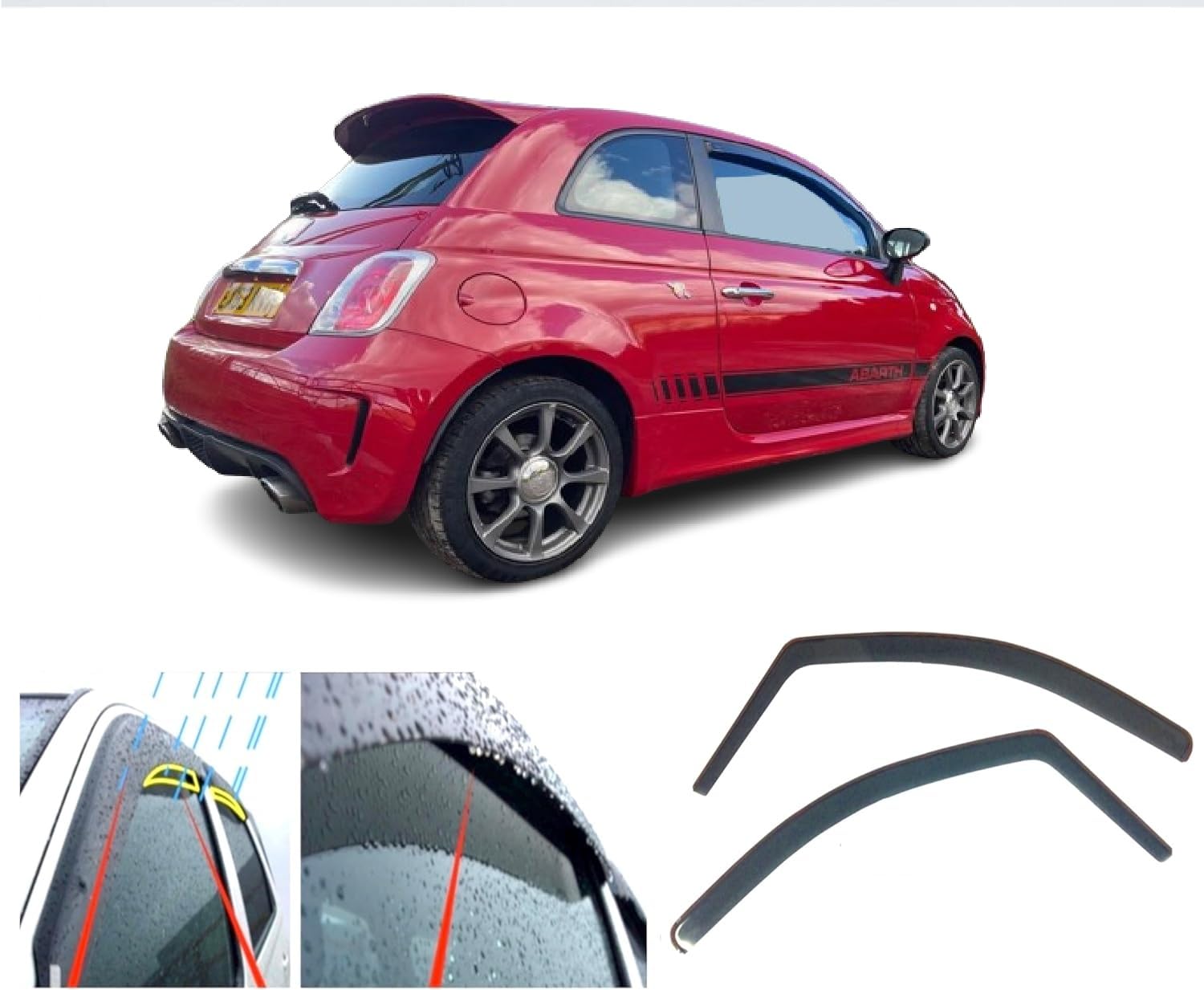2X Wind Deflectors Compatible with ABARTH or for FIAT 500 Coupe 500C Cabrio (project 312) 2007 2008 2009 2010 2011 2012 2013 2014 2015 2016 2017 2018 2019 2020 2021 2022 2023 2024 2025