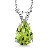 Gem Stone King 14K White Gold Pear Shape 8X6MM Gemstone Birthstone Teardrop Pendant Necklace For Women With 18 Inch Chain