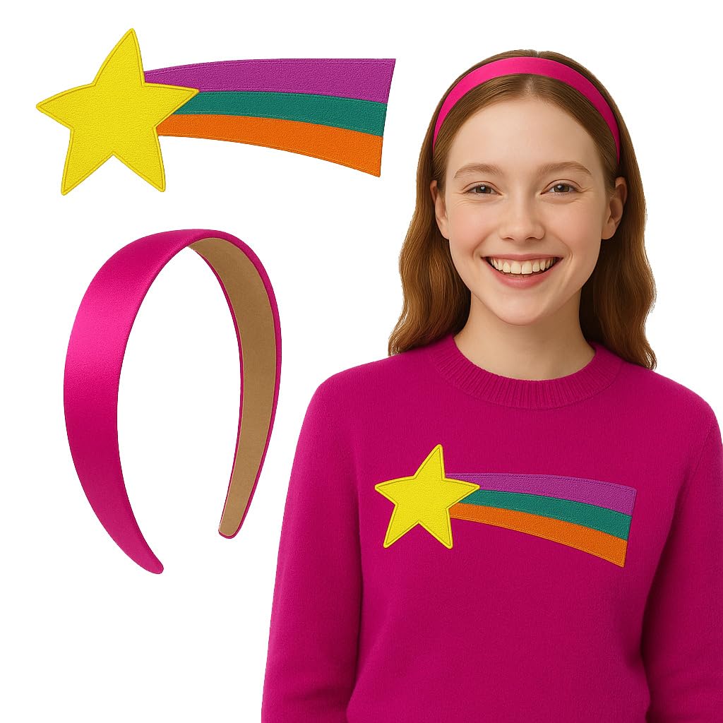 Photo 1 of 2 PCS Shooting Star Patch and Pink Satin Thick Headband for Women, Halloween Costume Accessories for Girls Halloween Cosplay 2 PACK