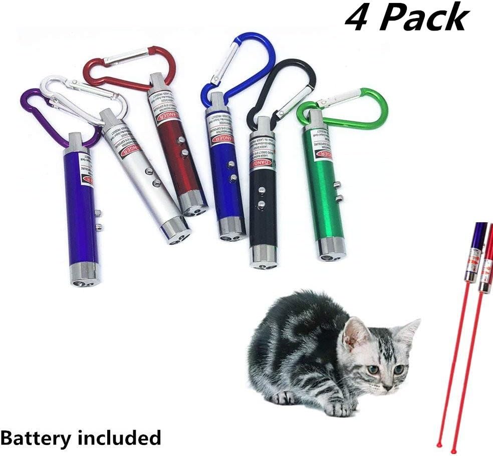 YY PET 4 Pieces Cat Toys with Cat Teaser Wand,Cat Catcher, 2 in 1 Function LED Light Toy