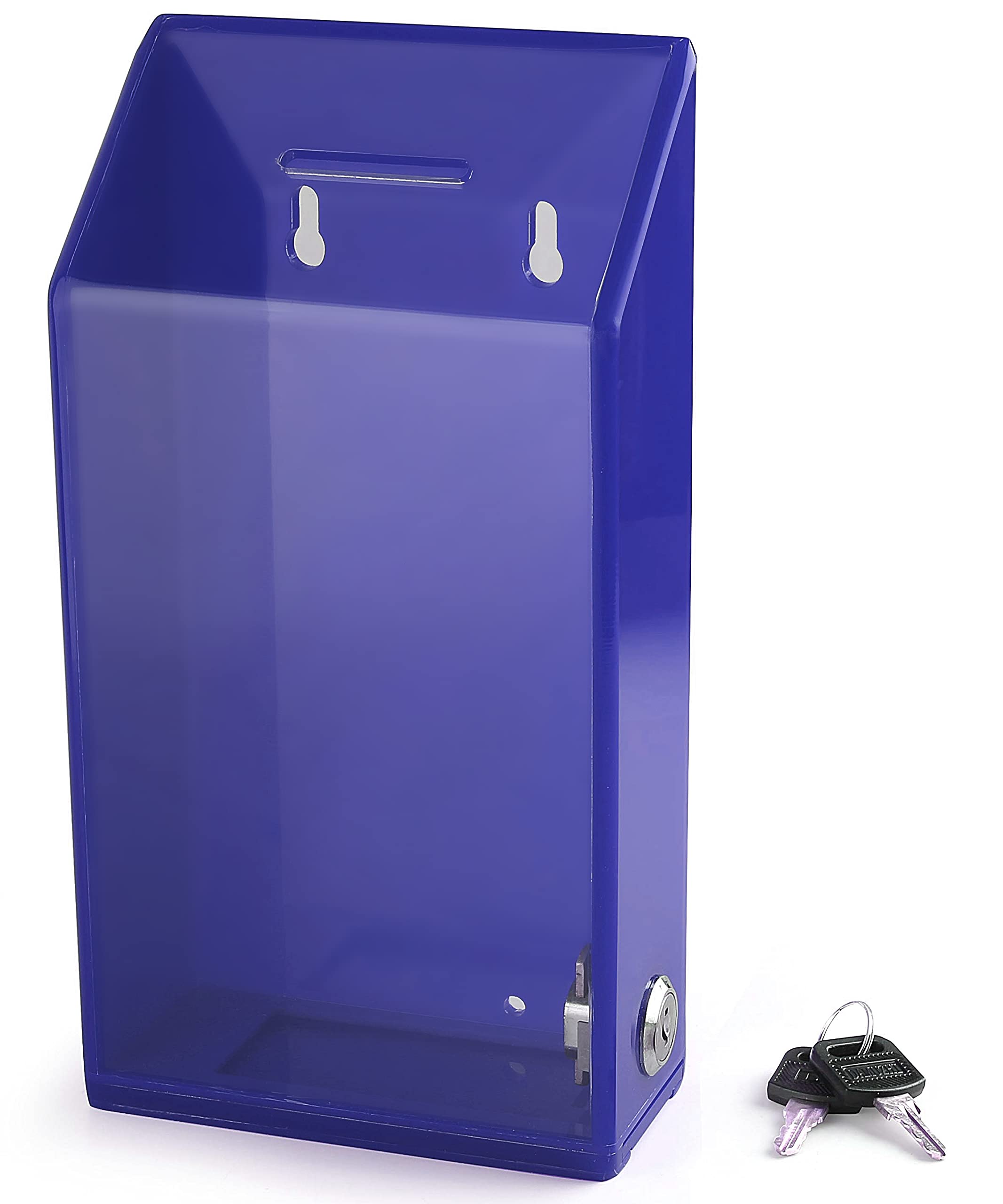 My Charity Boxes - Acrylic Donation Box, Suggestion Box - Great For Desks - With Lock - Collection Box - Ballot Box - Kupat Tzedakah -Blue -