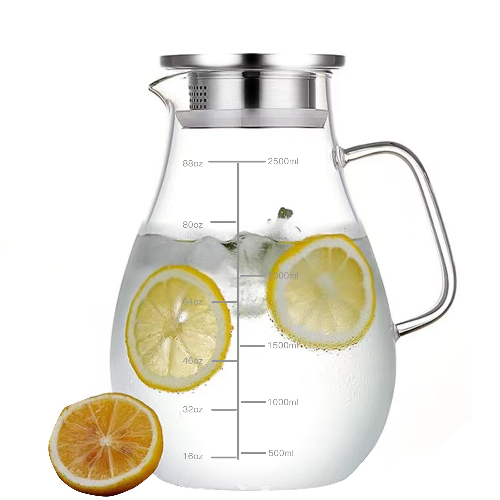 Photo 1 of 84.5oz Borosilicate Glass Teapot with 304 Stainless Steel Lid & Built-in Strainer, Stovetop & Microwave Safe Tea Kettle for Loose Leaf/Iced/Fruit/Herbal Tea, 2500ml Clear Pot