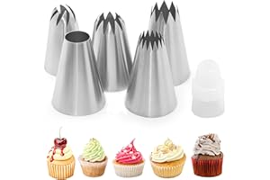 Icing Piping Tip Set, 6 PCS Stainless Steel Icing Tips Coupler Large Piping Set Cupcake Decorating Tip Set Piping Nozzle Tips