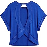 SOLY HUX Women Open Back Tops Workout Backless Tee Casual Athletic Shirts Short Sleeve Oversized Gym T Shirt