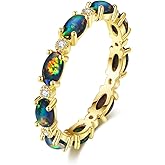 Angol Opal Ring for Women Rose Gold Plated 925 Sterling Silver Opal Engagement Wedding Promise Rings Jewelry Gifts for Her (8, Gold,Black Opal)