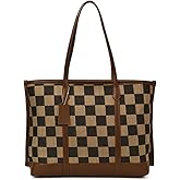 Checkered Tote Bag for Women Vintage Work Bag Fall Tote Handbag Checkered Shoulder Bag for College Work Travel