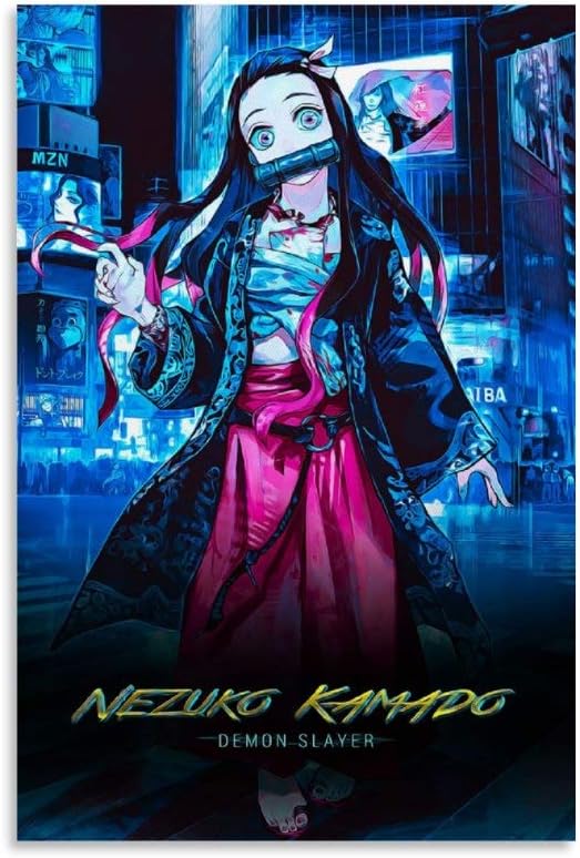 Póster de la lona de Nezuko Kamado con diseño de anime Cyberpunk Styles