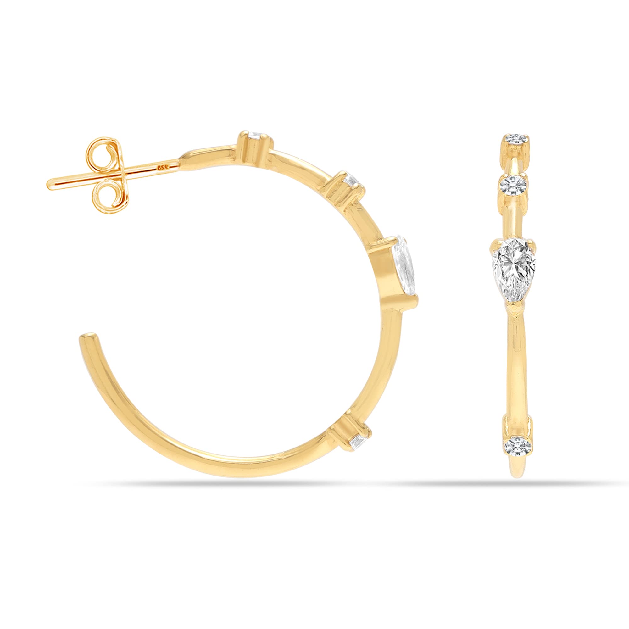 LeCalla Real 925 Sterling Silver C Hoop Earrings for Women's Jewelry Lightweight Small Heart CZ Hoops Italian Half Earring Hoops for Women - 25mm