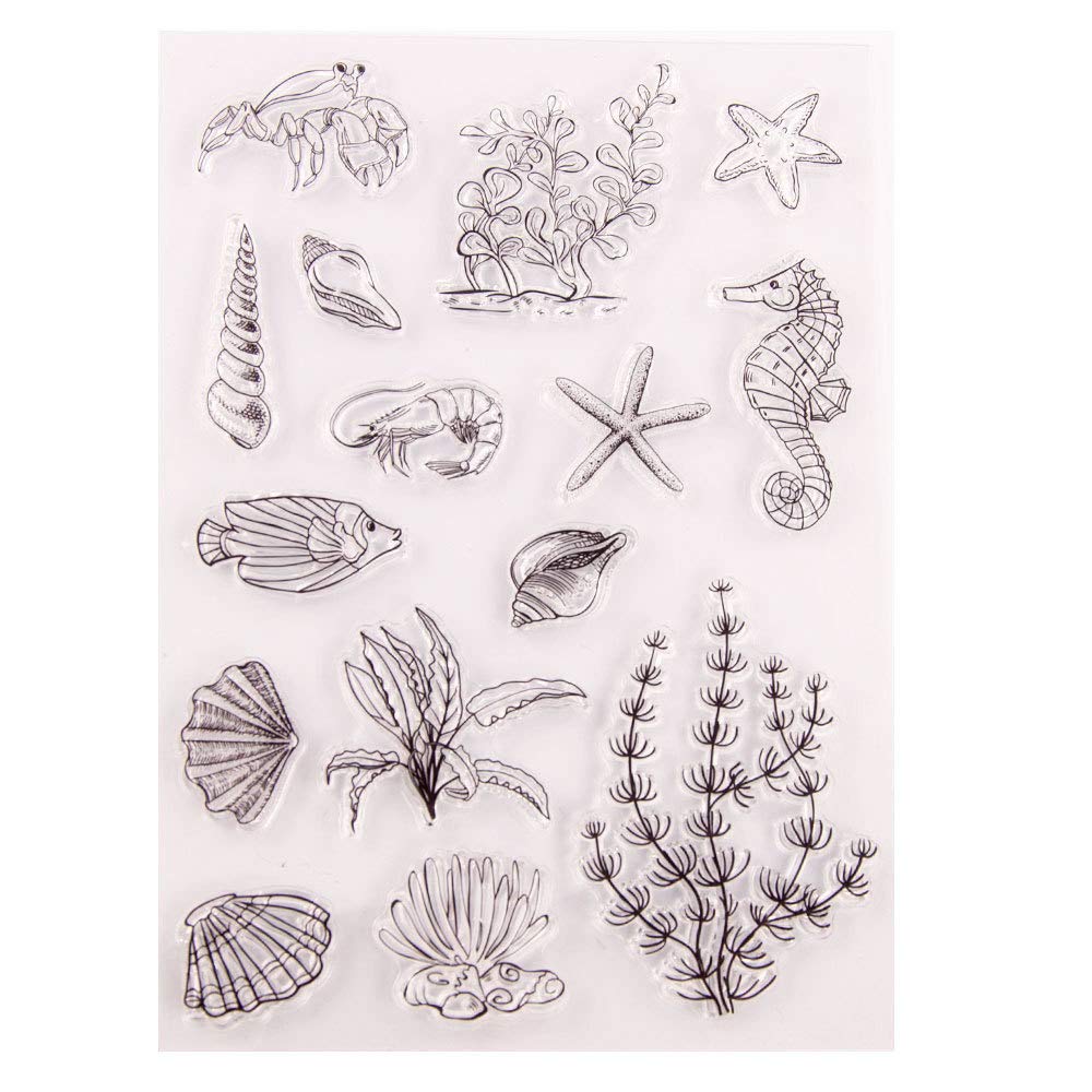 Arriettycraft Ocean Clear Stamps - Sea Shell, Starfish, Fish, Sea Horse, Seaweed Silicone Stamps for Card Making & Decor