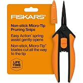 Fiskars 6" Non-Stick Pruning Snips, Resin-Resistant Garden Scissors | Garden Shears for Weeds, Flower Buds &amp; Small Plants, Steel Blades Stay Sharp, Easy Action Spring, SoftGrip Handles