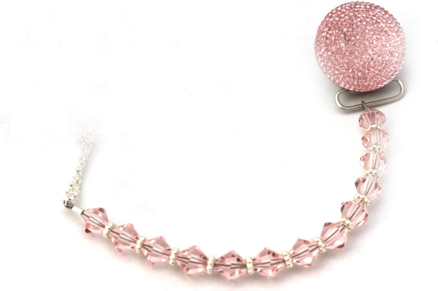 Luxury Pink Crystal and Beads from Swarovski and Pink Glitter Baby Girl Sparkly Gift Pacifier Clip (CSGP)