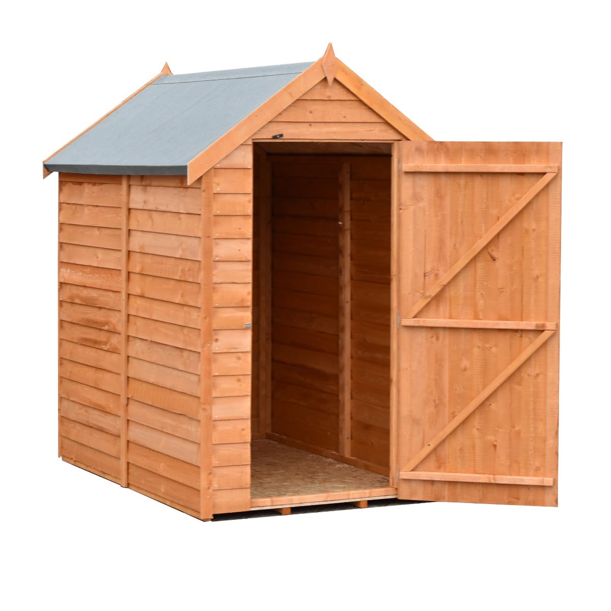 Shire 6x4 Wood Garden Shed Apex Roof and Felt included Single Door Traditional Overlap Cladding Wood Bike Store with Floor Outside Storage no Windows