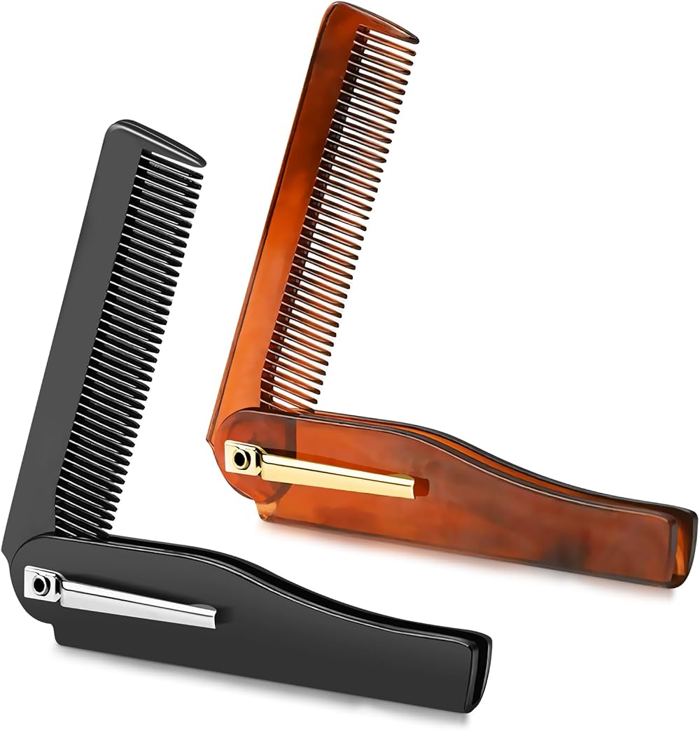 YHTCC 2Pcs Folding Beard Comb Fine Tooth Portable Travel Pocket Grooming