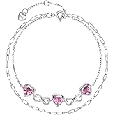 Heart Valentine Bracelet Gift for Her Forever, 925 Silver Endless Love Infinity 14K Gold Plated 4 Leaf Clover Flower Birthstone Bracelet, Womens Lucky Jewelry Anniversary Birthday St. Patrick Day Gift