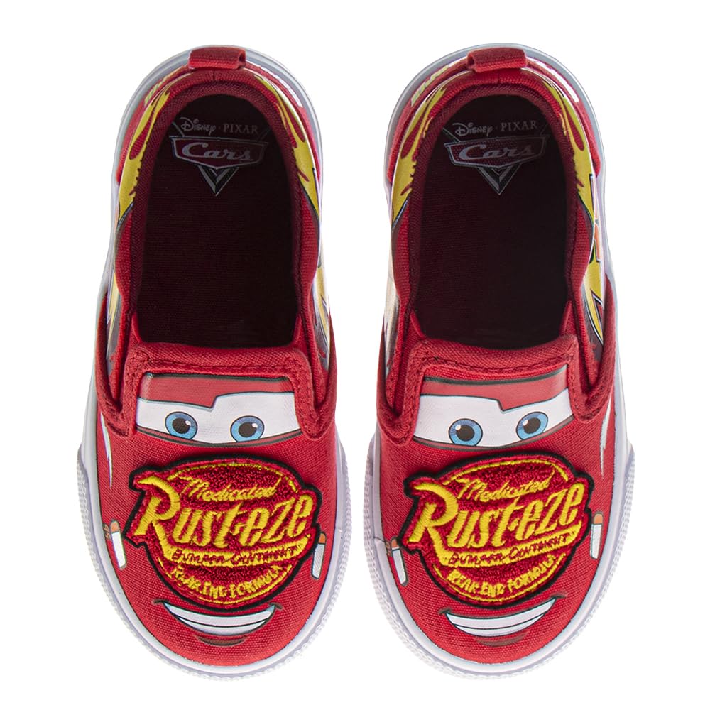 Photo 1 of ***(HEAVILY USED/ MINOR DAMAGE)***Cars Lightning McQueen Lowtop Sneakers for Boys - Low Top Shoes Slipon Closure Cushioned Lightweight Terry Cloth - Red (Size 5 Toddler)