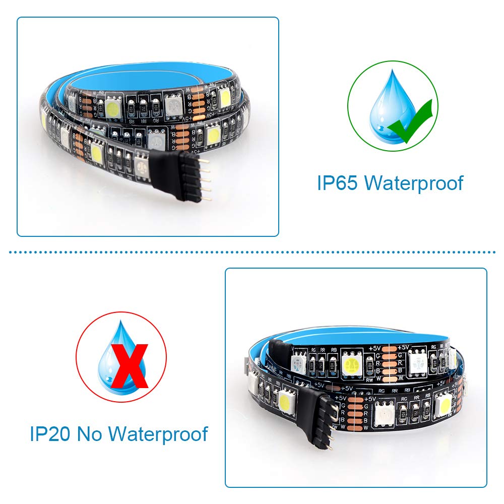USB LED Strip Lights, RGB+White with RF Remote Controller, IP65 Waterproof Flexible Strip Light, 5050 RGBW TV Background Lightgting 2M (6.56FT)