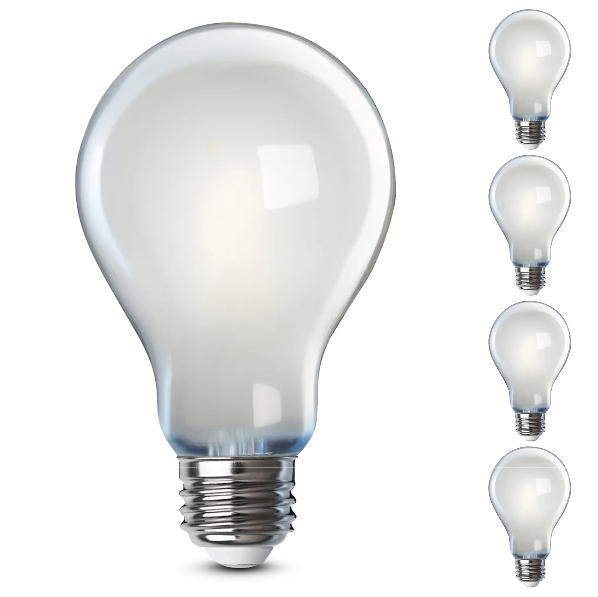 Photo 1 of Feit Electric A19 LED Filament Light Bulbs, 40W Equivalent, Dimmable, E26 Standard Base, 450 Lumens, 5000K Daylight, 13 Years Lifetime, Frosted White LED Bulbs, Damp Rated, 4 Pack, A1940/950CA/FIL/4