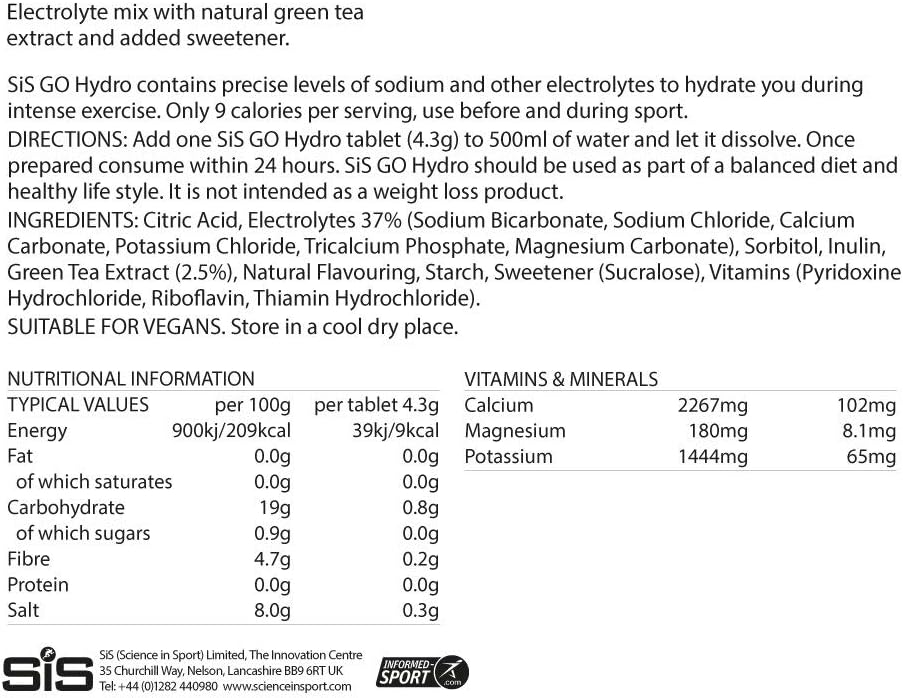 Science in Sport Hydro Electrolyte Tablets 20 pcs. Cola + Caffeine, Vegan & Gluten-Free, with Sodium, Calcium - Image 3