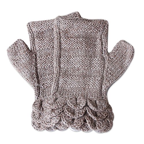 NOVICA Beige 100% Alpaca Fingerless Mittens Gloves, 'Petals' NOVICA Beige 100% Alpaca Fingerless Mittens Gloves, 'Petals'