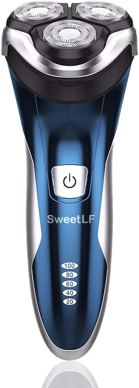 Rasoio elettrico sweetlf wet & dry ricaricabile impermeabile a 3 testine rotanti per rasatura, blu & argento SWS7105