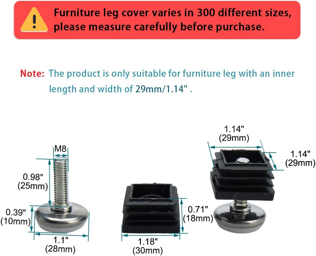 Sourcingmap M8 Leveling Feet 30 x 30mm Square Insert Adjustable Furniture Glide 4 Sets - Image 3