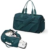 Gym Bag for Women Men with Shoe Compartment, Sport Duffel Bag, Waterproof Travel Weekender Overnight Carry on Bag for Yoga with Trolley Sleeve, Peacock Blue