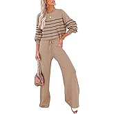 Pink Queen Two Piece Outfits for Women Lounge Sets Striped Knitted Sweater Tops Wide Leg Pants Loungewear Fall 2025