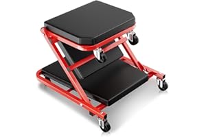 Auto Dynasty 36" Z-Creeper Seat, 2-in-1 Foldable Garage Creeper Shop Seat, 330 LBS Capacity Automotive Mechanic Repair Under Car Rolling Creeper Seat, Red