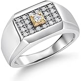 Gem Stone King Men's 925 Sterling Silver and 10K Yellow Gold White Lab Grown Diamond Ring for Men | 0.25 Cttw
