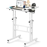 Enayplon Small Standing Desk with Wheels, Mobile Stand Up Desk, Portable Standing Table on Wheels for Walking Pad, Rolling Computer Desk Adjustable Height, Tall Table
