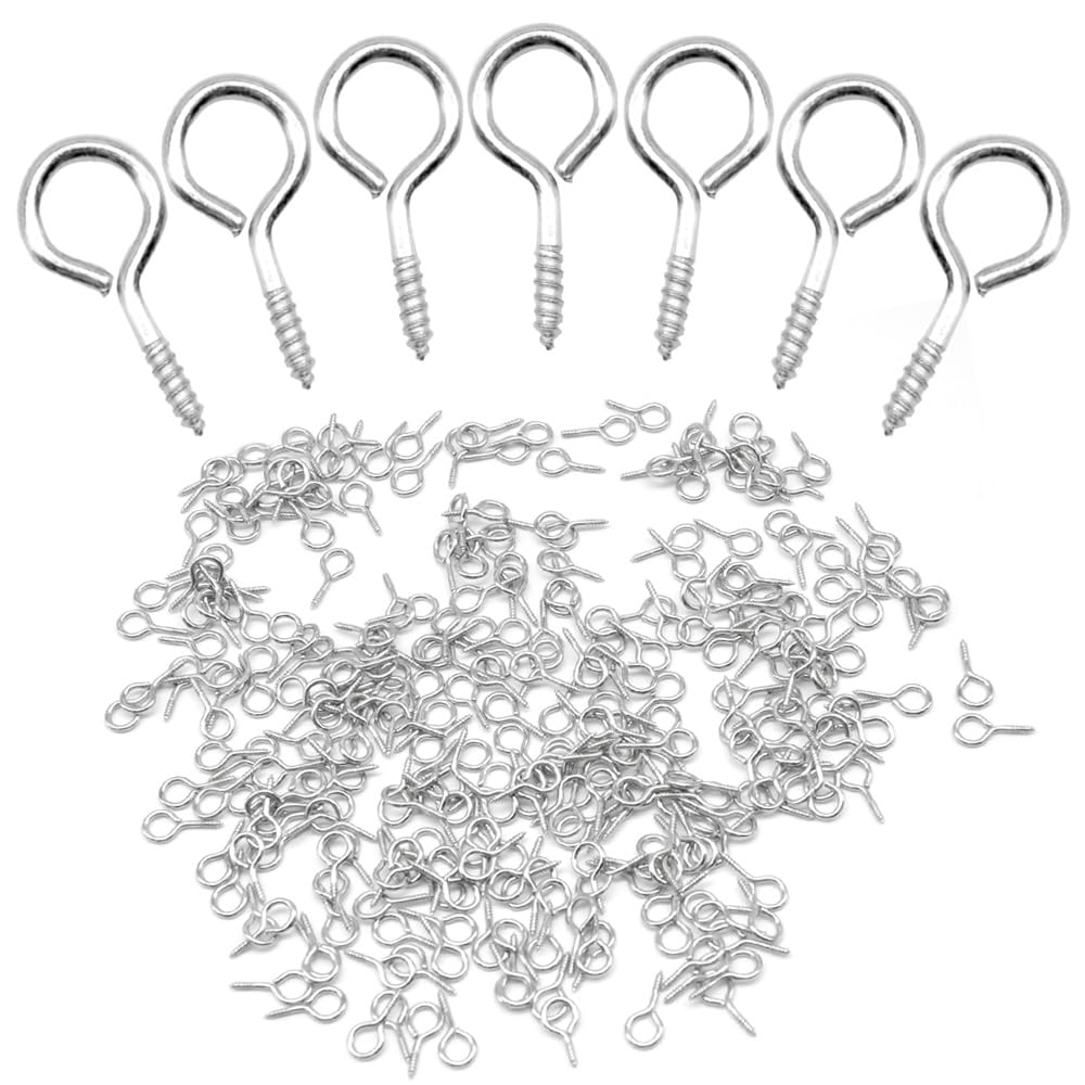 Ruidee 300Pcs Screw Eye Pins 13.2x6.6mm Small Screw in Eye Hooks Metal Self-Tapping Eyelet Screws for Wood,DIY Jewelry (YJY-1)