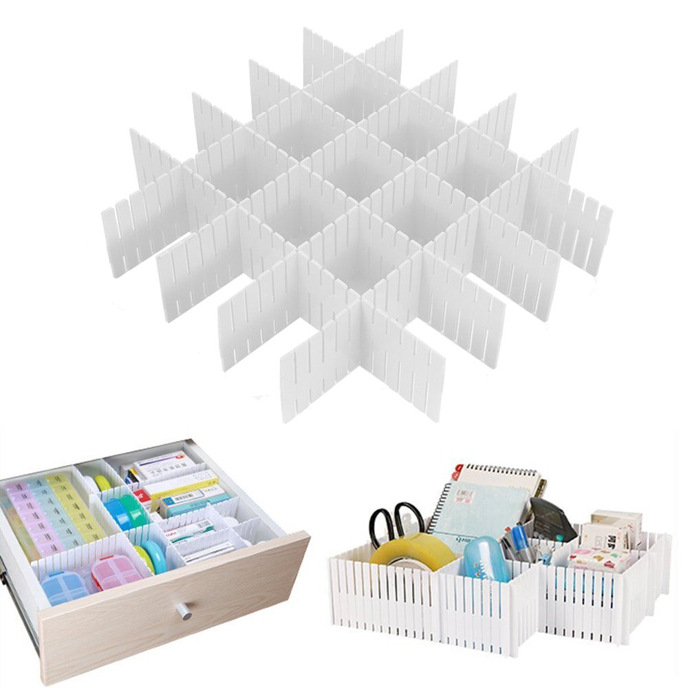 Onerbuy 8pcs Adjustable Grid Drawer Dividers DIY Plastic Closet Separator Tidy Organizer Container for Underwear Socks Belt Office Supplies (White)