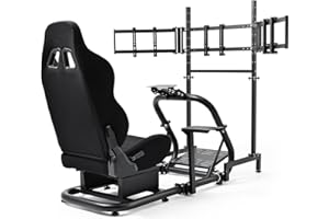 Dardoo Racing Simulator Cockpit with Triple Monitor Stand and Black Seat Compatible with Logitech/Thrustmaster/Fanatec G29 G920 G923 T300RS CSL-DD, No Steering Wheel,Pedal,Handbrake