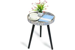 Zosenley Round Outdoor Side Tables with Detachable Wooden 3 Legs, Versatile Outdoor Tray Table, Perfect for Outdoor Round Coffee Table Tea, and Relaxation Time 17.7 Inch (Bohemian)