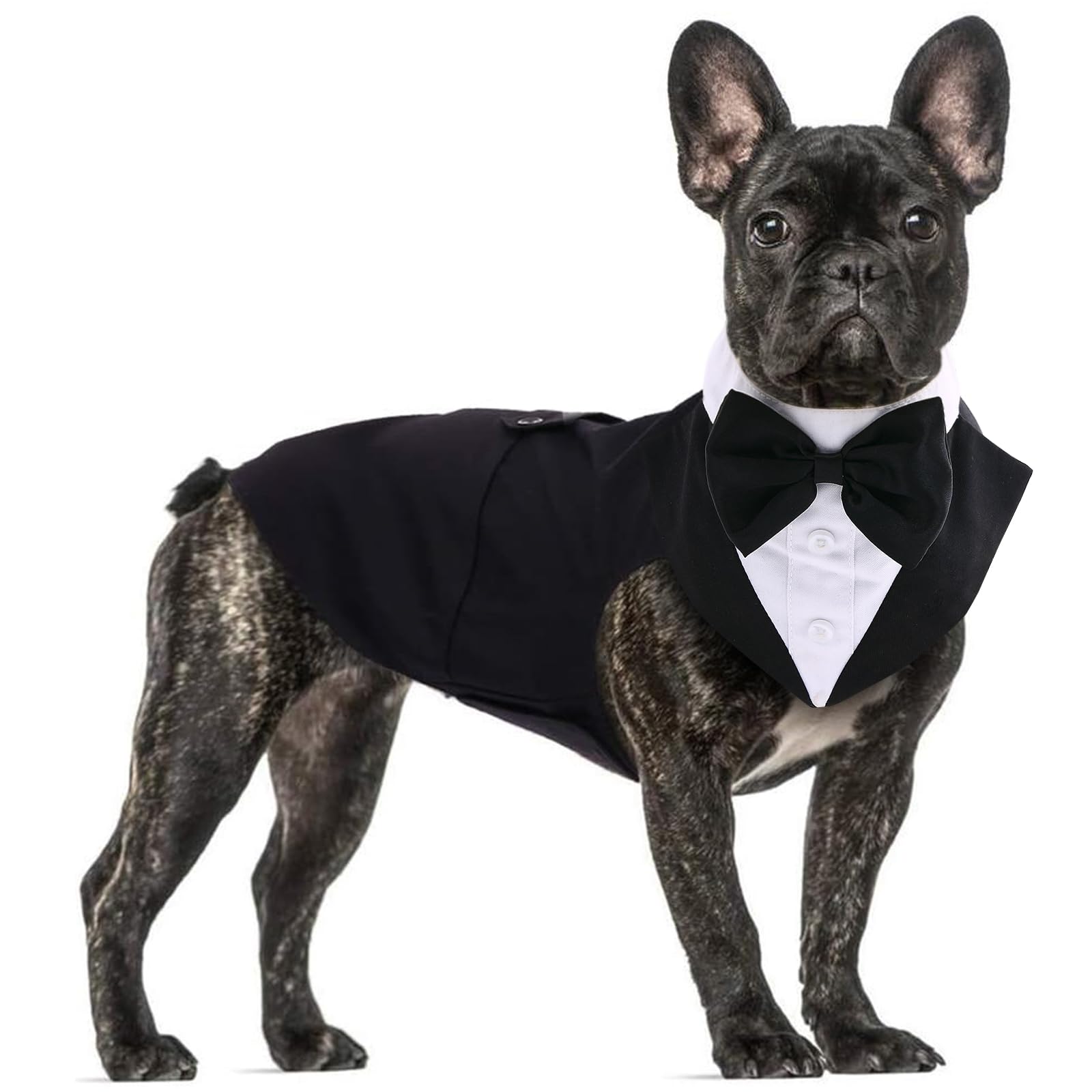 Formal Tuxedo Suit for Medium Large Dogs, Tuxedo Costume, Wedding Party Outfit with Removable Collar, Elegant Dog Clothes with Bow Tie and Bandana Set for Cosplay, Holiday โ image 1