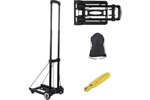 KINJOEK 25kg 55lbs Folding Hand Truck, Solid Construction Utility Cart for Luggage with 2 Oversized Wheels Bonus Bungee Cord,