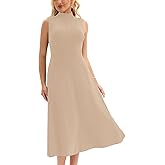 Froggirl Women's Sleeveless Turtle Neck Midi Dress Elegant A-Line Fit Stretchable Ribbed Sweater Dress for Fall Winter 2025