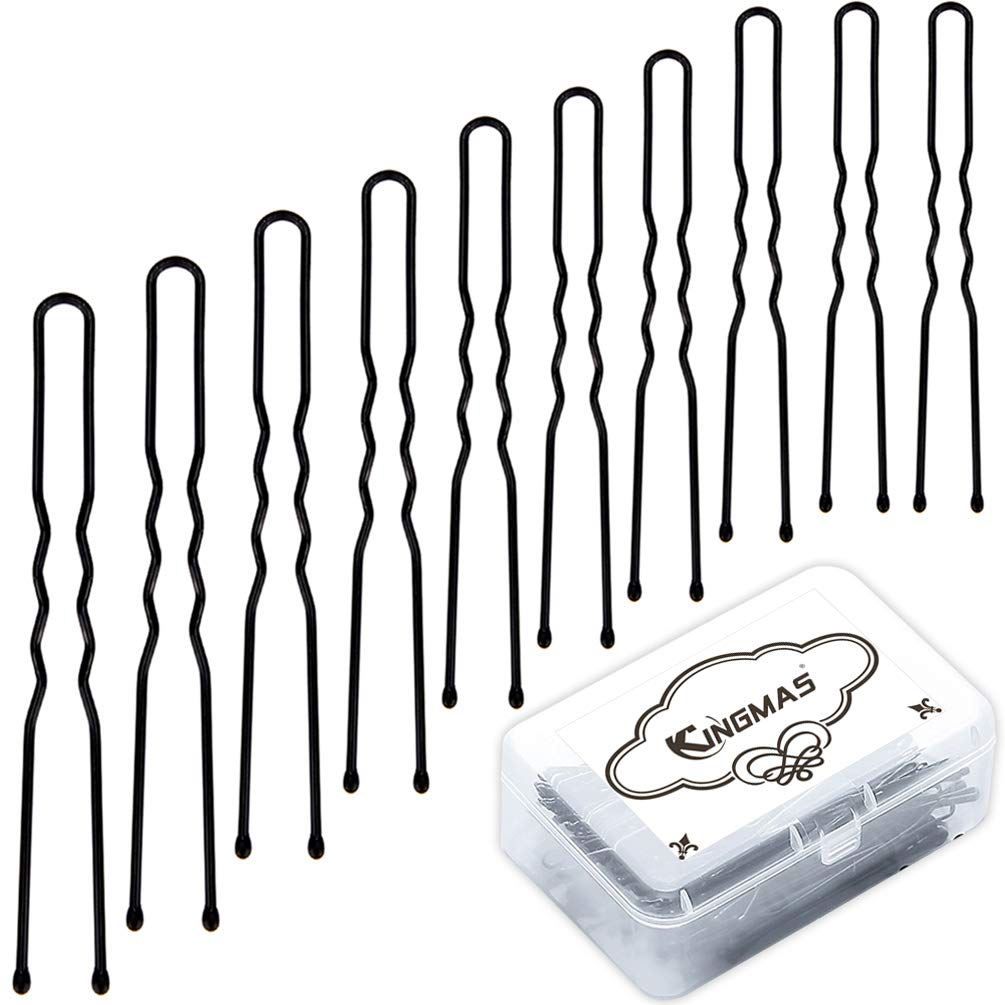 KINGMAS 100 Pack U Shaped Hair Pins Bun Hair Pins with Storage Box (7cm/2.75 inch)