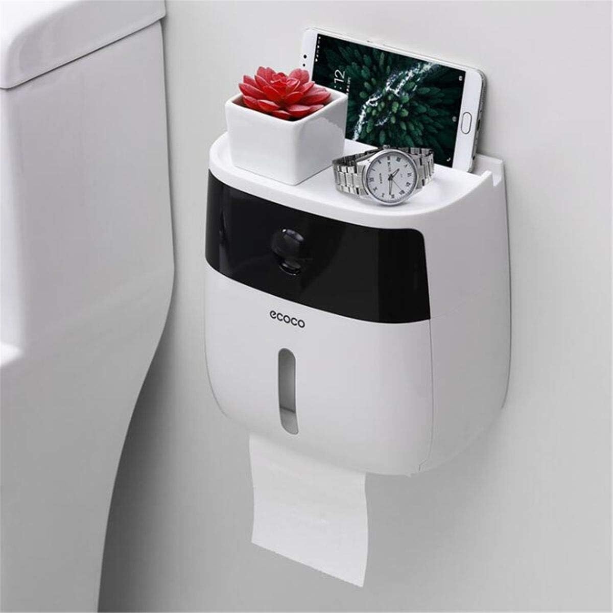 Waterproof Toilet Paper Holder Shelf Wall Mount Toilet Paper Tray Roll Paper Tube Storage Box Creative Tray Tissue Box For Home (Color : Black)